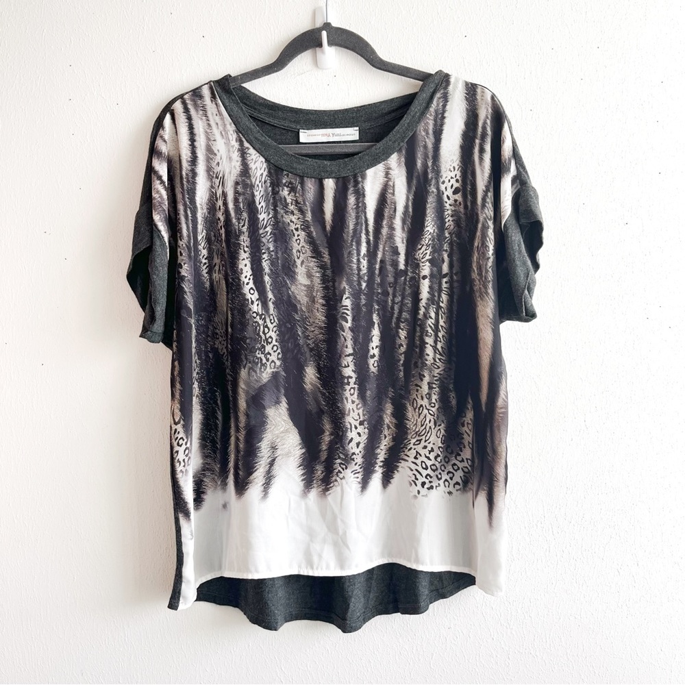 Yuni Los Angeles Top Animal Print & Grey Oversized Short Sleeve Tee Sz MP EUC